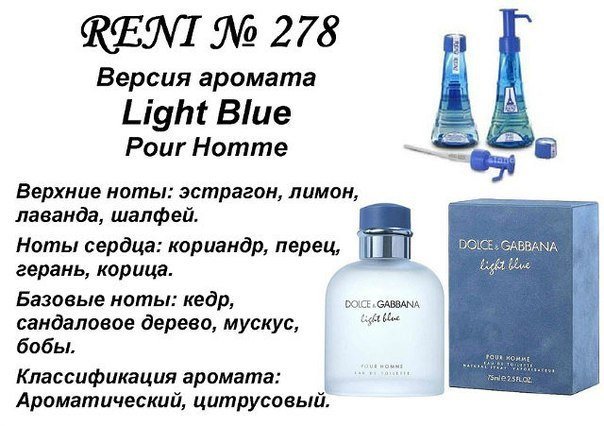 Reni 278 Аромат направления Light Blue Pour Homme (Dolce Gabbana) - 100 мл - фото